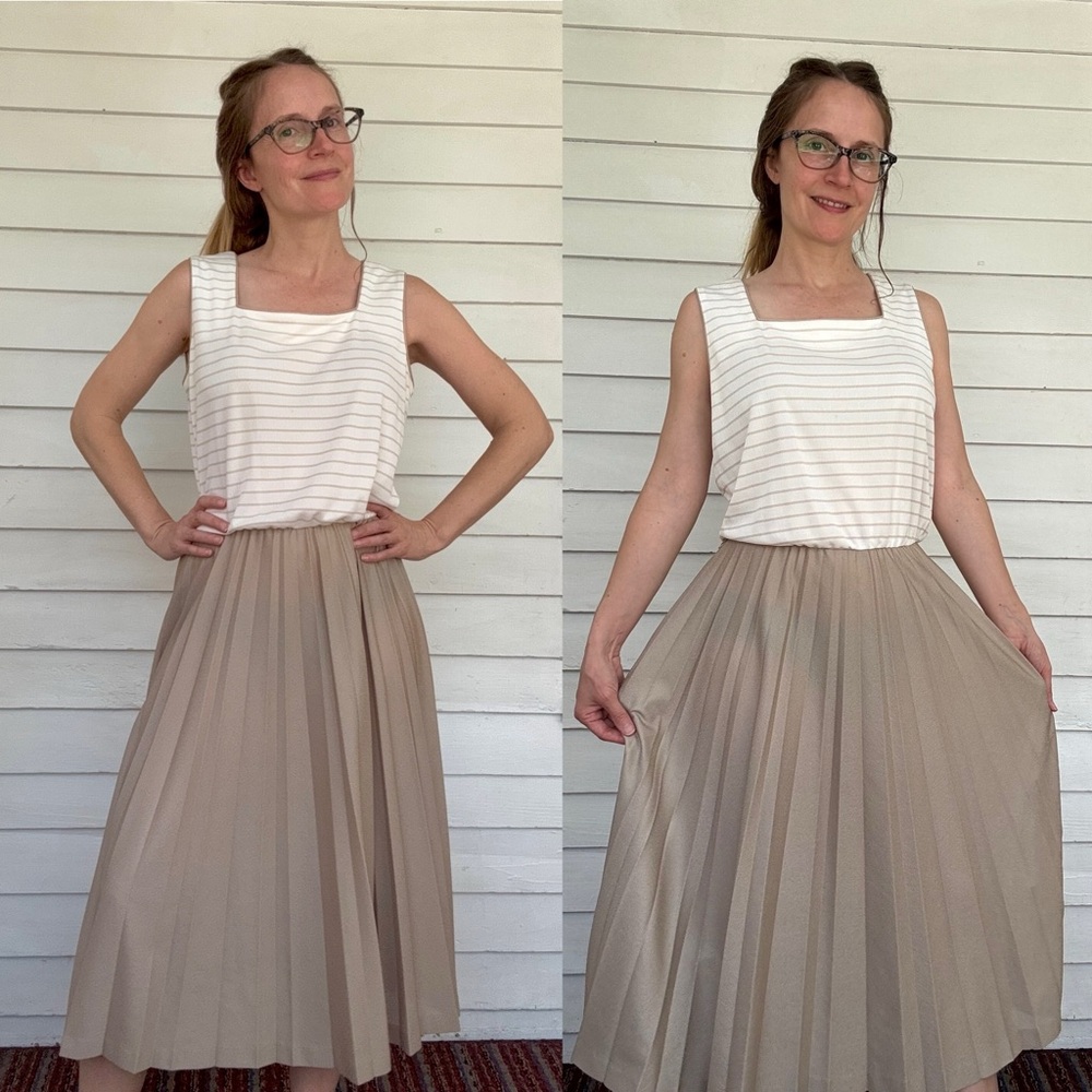 Vintage 70s Striped Sheer Pleated Dress by Wilroy
